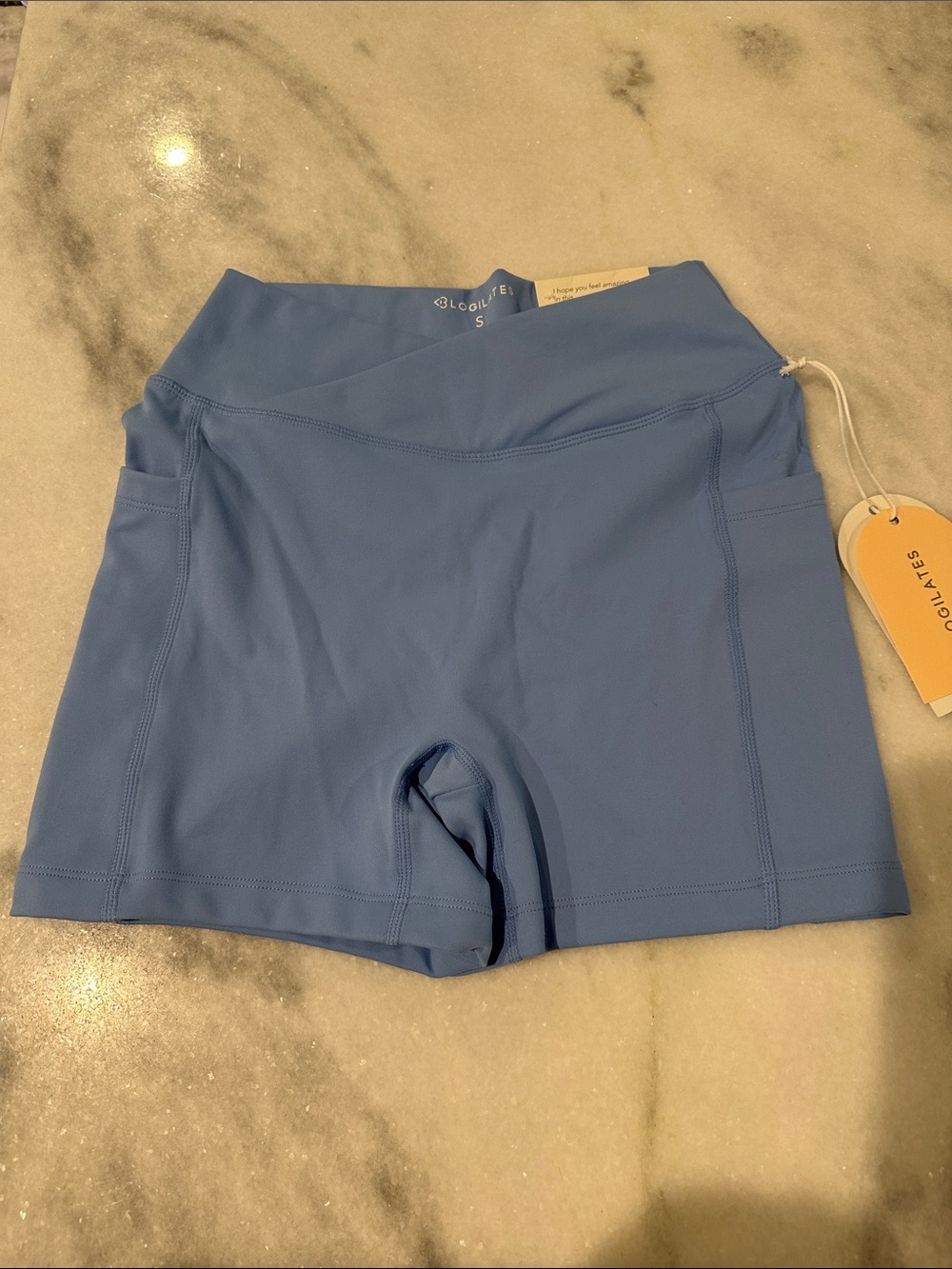 NWT Blogilates Crisscross Scrunch Bike Shorts Cool Blue Small